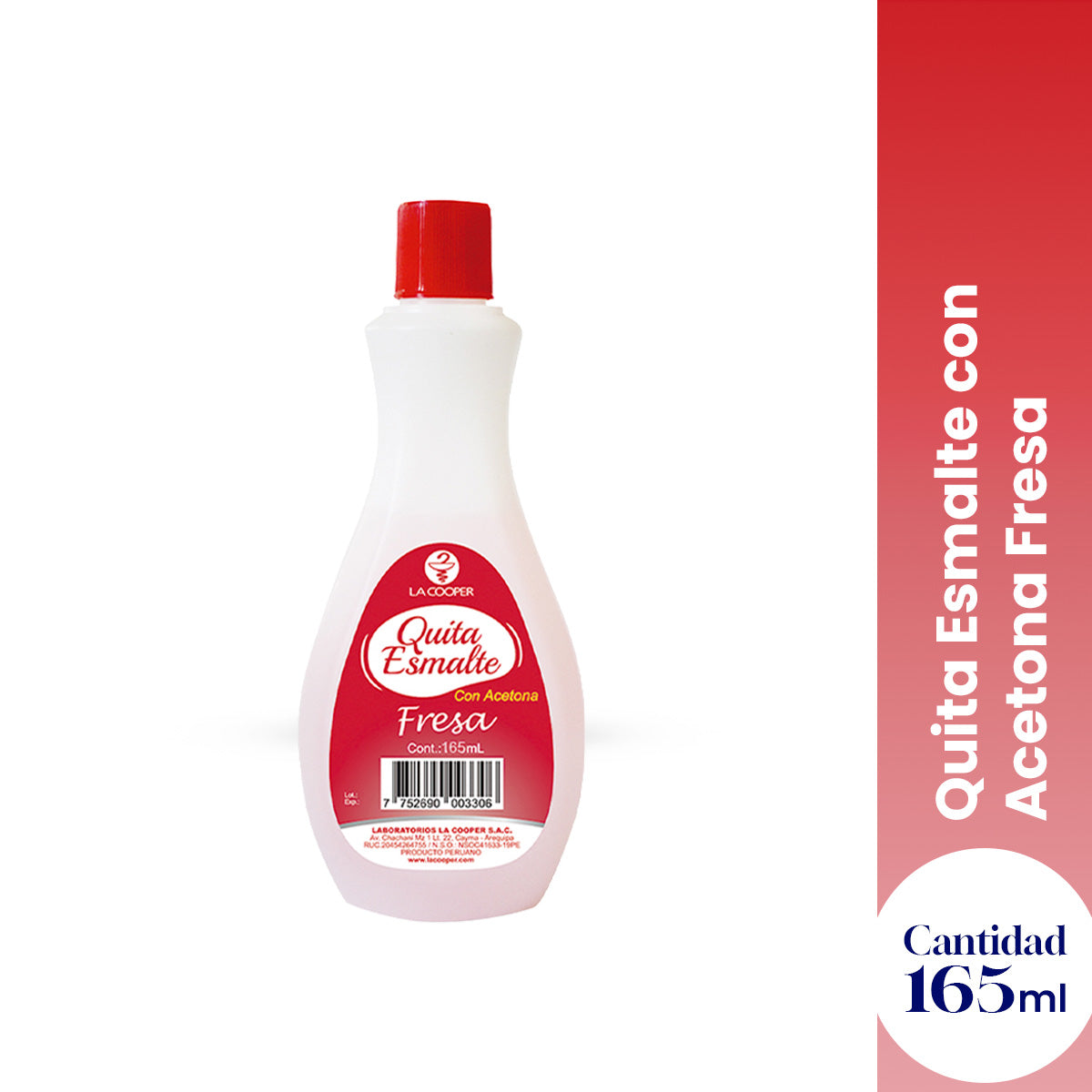 Quita Esmalte con Acetona Fresa 165ml - La Cooper