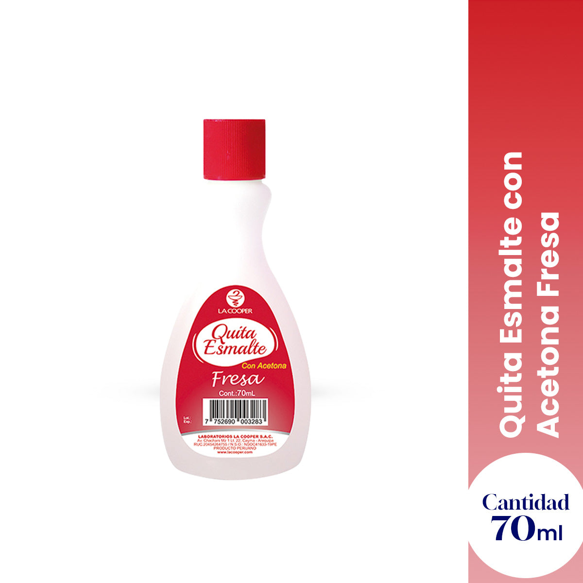 Quita Esmalte con Acetona Fresa 70ml - La Cooper