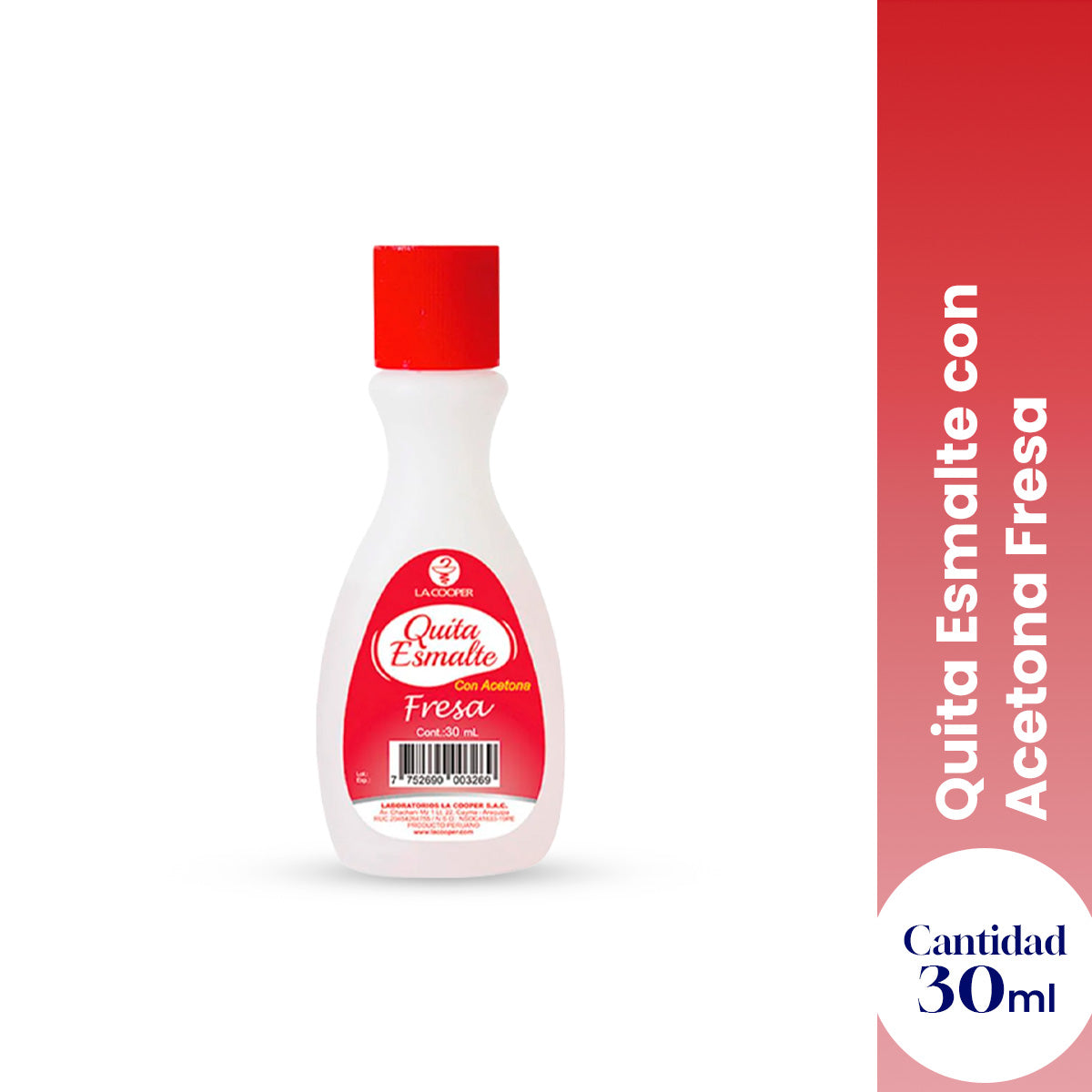 Quita Esmalte con Acetona Fresa 30ml - La Cooper x 12 und
