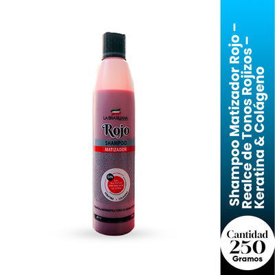 La Brasiliana Shampoo Matizador Rojo – Realce de Tonos Rojizos – Keratina & Colágeno 250g