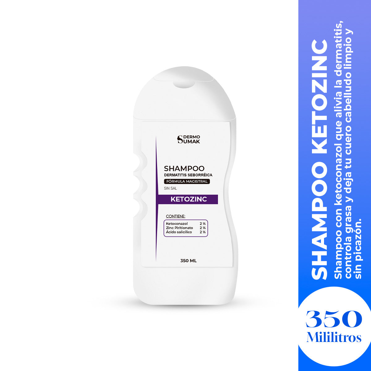 DERMO SUMAK SHAMPOO ANTICASPA Y SABORREA - SHAMPOO SIN SAL KETOZINC 350ML