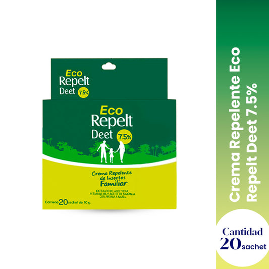 CREMA REPELENTE DE INSECTOS ECO REPELT DEET 7.5% 10GR X 20 SACHETS - LA COOPER