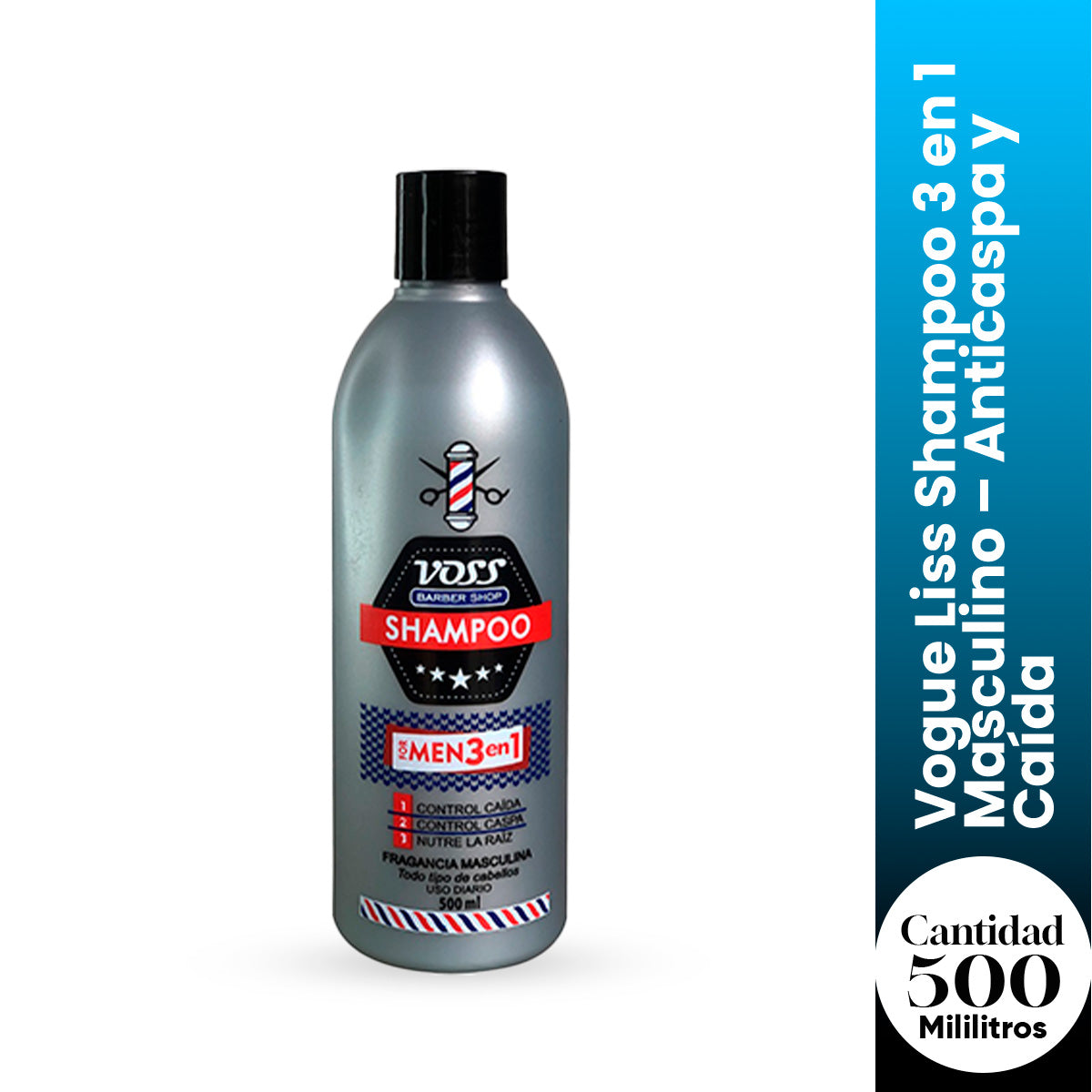 Voss For Men - Shampoo 3 en 1 Masculino – Anticaspa y Caída – Voss For Men 500ml